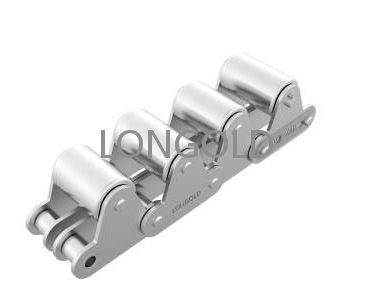 雙排雙節距不銹鋼帶頂置滾輪輸送鏈 雙排雙節距不銹鋼帶頂置滾輪輸送鏈